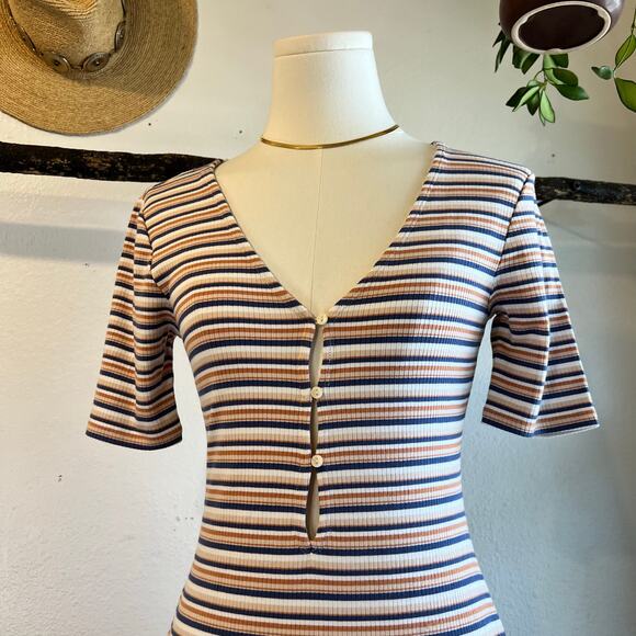 Abercrombie & Fitch Stretch Striped Button Detail Short Sleeve Dress Size XS NEW - Picture 3 of 12